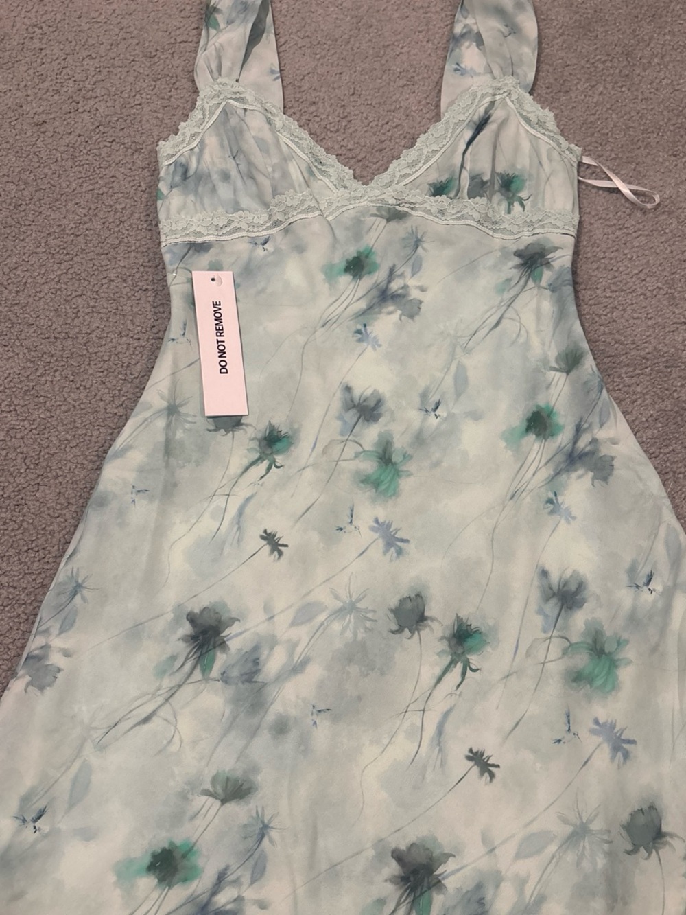 Light Blue/Green Floral Slip Dress with Lace Trim